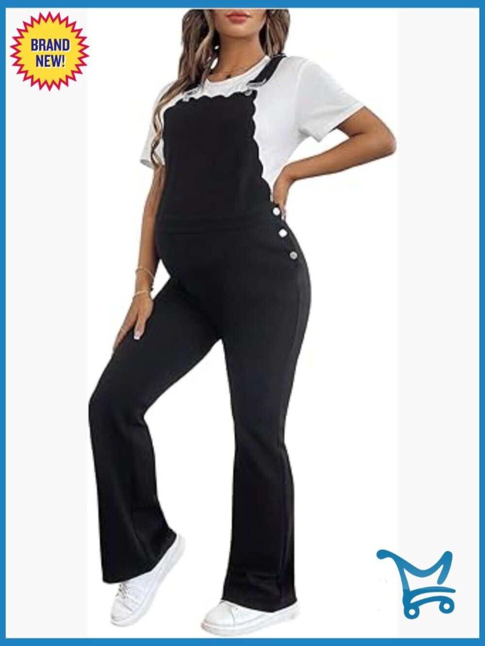 Maternity Side Button Jumpsuit Adjustable Strap Flare Leg Overalls